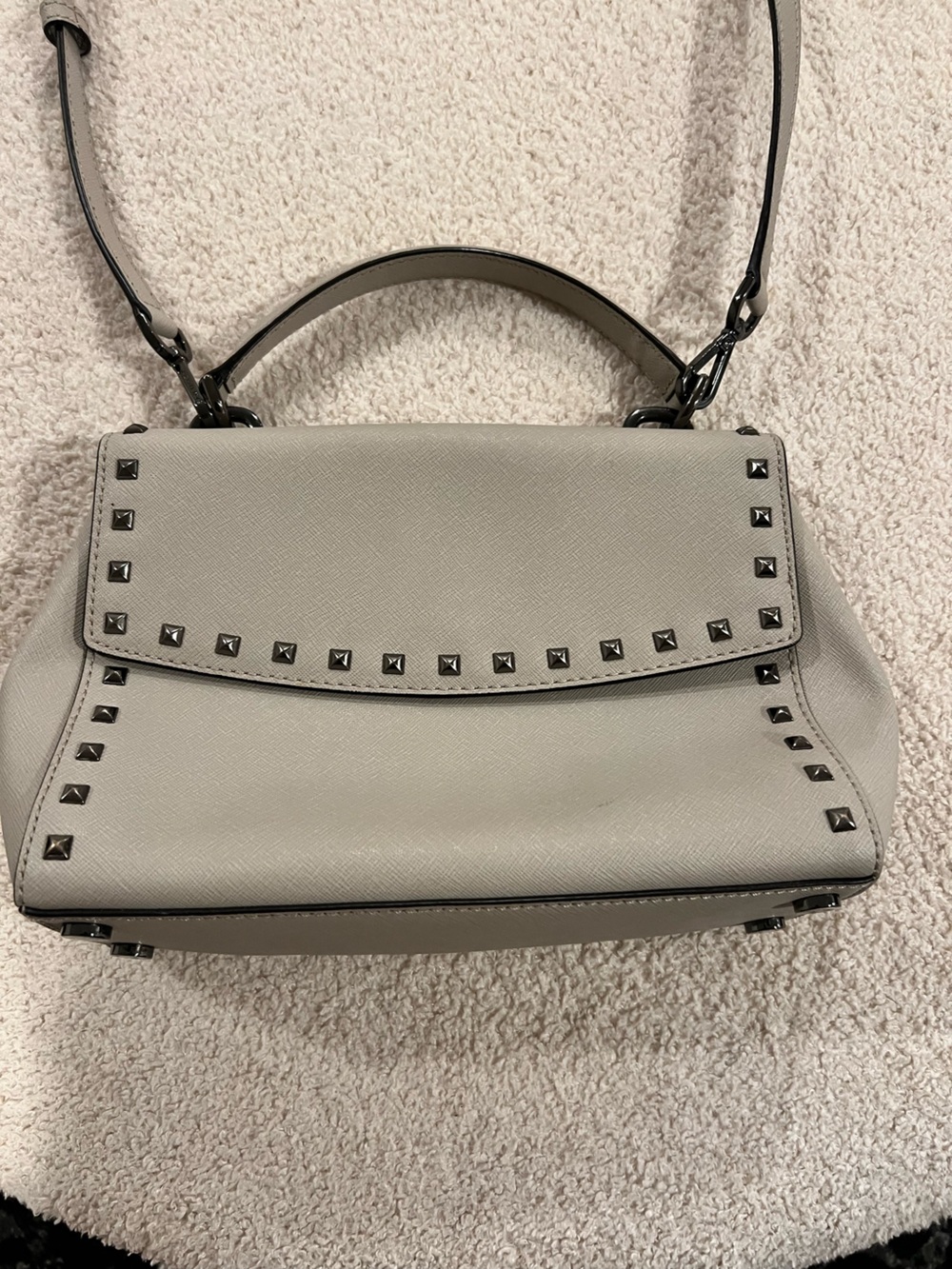 Michael Kors Modern Gray Stud-Accent Shoulder Bag with Top Handle